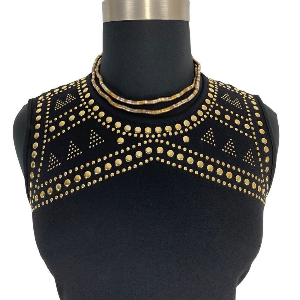 Carmen Marc Valvo L Tank Dress Black Gold Studded Y2K Goth Punk Sheath Cyberpunk - Picture 6 of 6